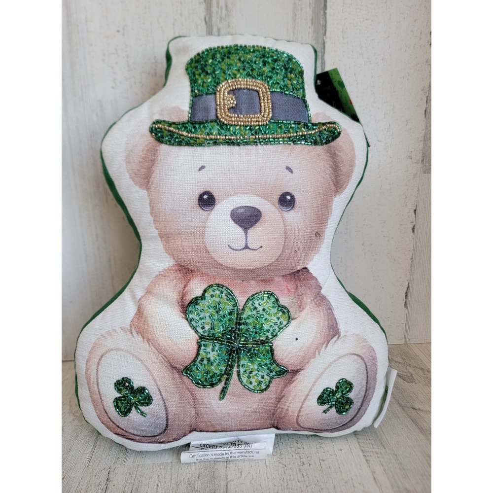 Lucky lane leprechaun teddy bear pillow clover St Patrick's Day home decor